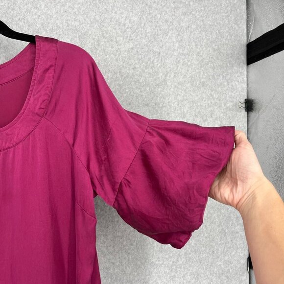 Froxx Womens 100% Silk Puff Bubble Sleeve Midi Shift Dress Size M Berry Red - Picture 2 of 11